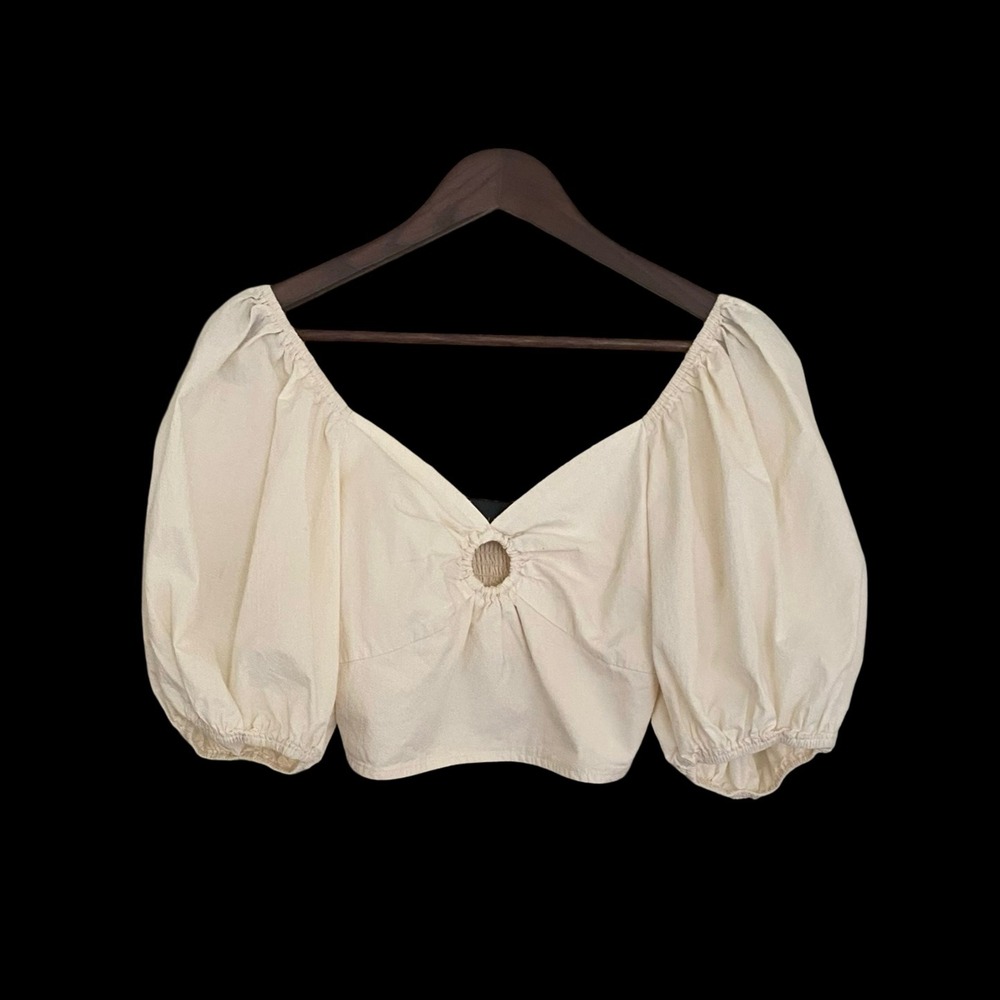Animari Cream Puff Sleeve Crop Top Women's S Smocked Cottagecore
